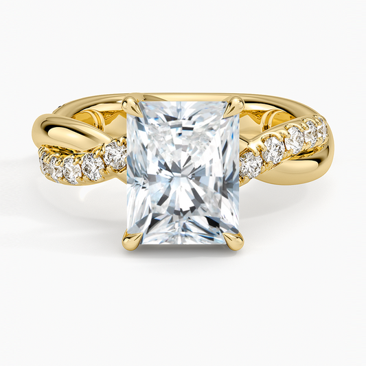 Cascade Twisted Diamond Ring - Radiant Cut Center Stone