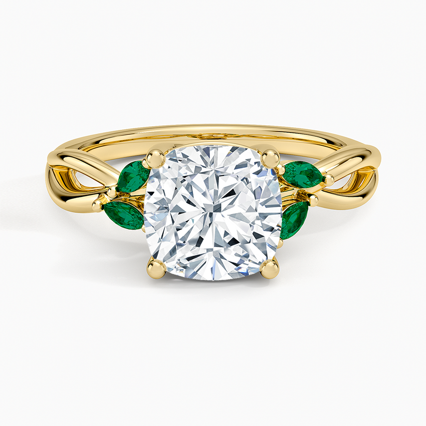 Willow Ring With Lab Emerald Accents - Cushion Cut Center Stone