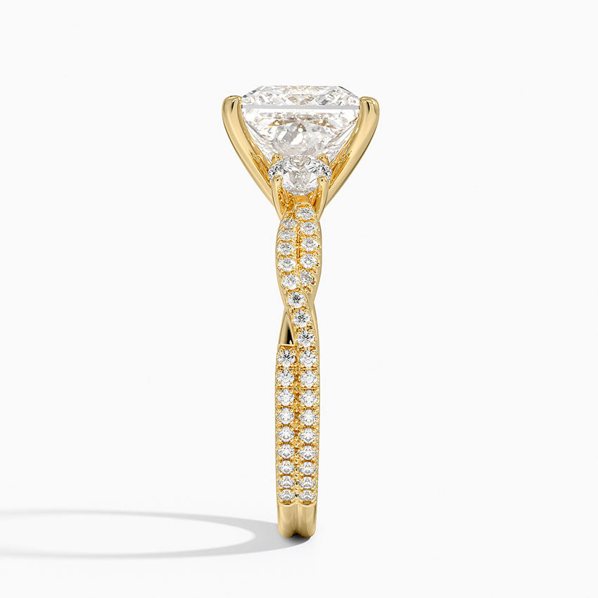 Luxe Three Stone Petite Twisted Vine Diamond Ring - Princess Cut Center Stone