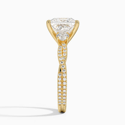 Luxe Three Stone Petite Twisted Vine Diamond Ring - Princess Cut Center Stone