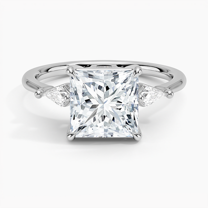 Cometa Three Stone Diamond Ring - Princess Cut Center Stone