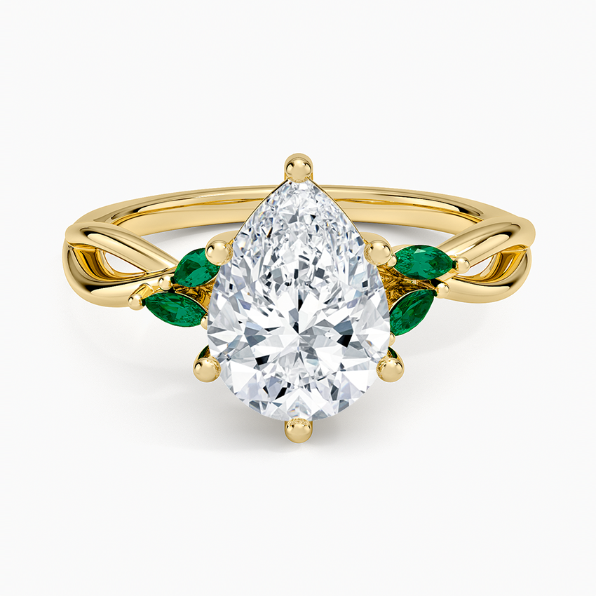Willow Ring With Lab Emerald Accents - Pear Cut Center Stone