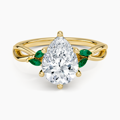 Willow Ring With Lab Emerald Accents - Pear Cut Center Stone