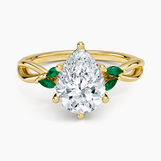 Willow Ring With Lab Emerald Accents - Pear Cut Center Stone