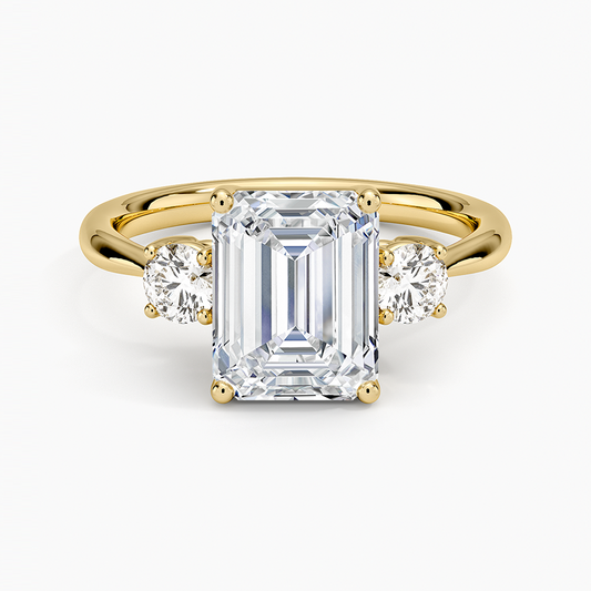 Selene Three Stone Diamond Ring (1/3 ct. tw.) - Emerald Cut Center Stone