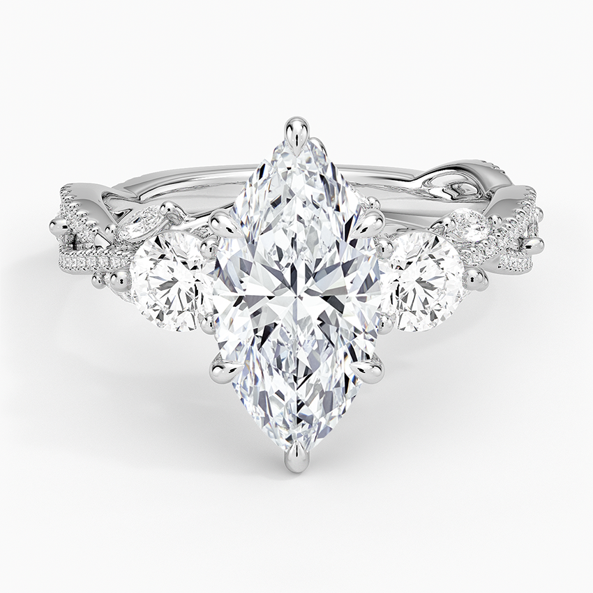 Luxe Secret Garden Three Stone Diamond Ring (1 ct. tw.) - Marquise Center Stone