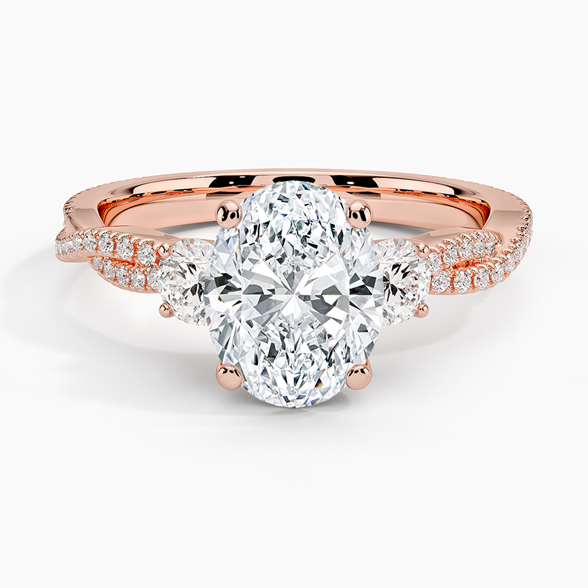 Luxe Three Stone Petite Twisted Vine Diamond Ring - Oval Center Stone