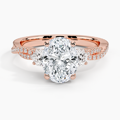 Luxe Three Stone Petite Twisted Vine Diamond Ring - Oval Center Stone