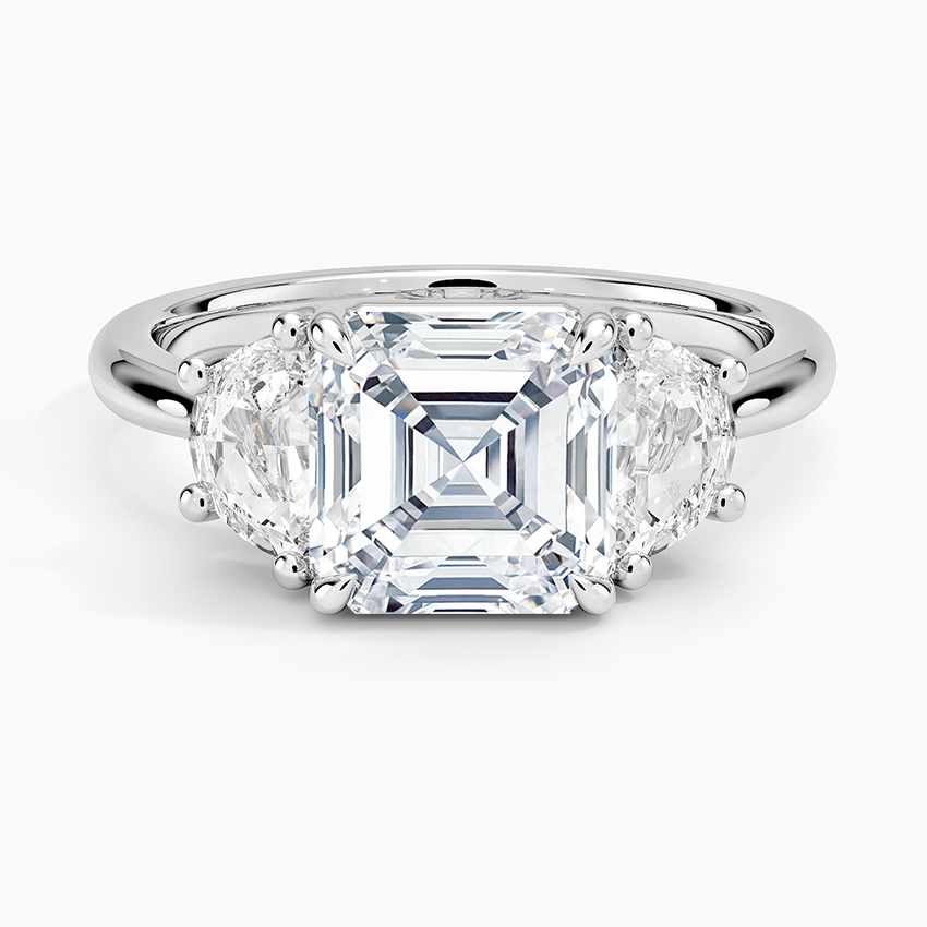 Half Moon Three Stone Diamond Ring (1/2 ct. tw.) - Asscher Cut Center Stone