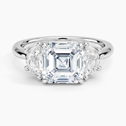 Half Moon Three Stone Diamond Ring (1/2 ct. tw.) - Asscher Cut Center Stone