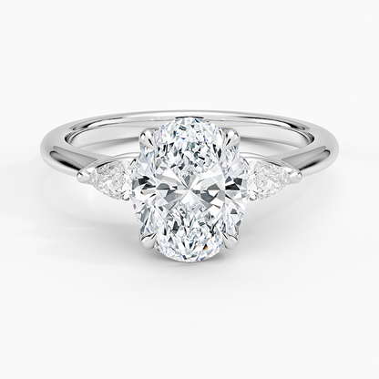 Petite Fleur Three Stone Diamond Ring - Oval Center Stone