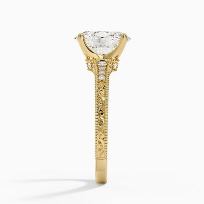 Hudson Engraved Diamond Ring - Oval Center Stone