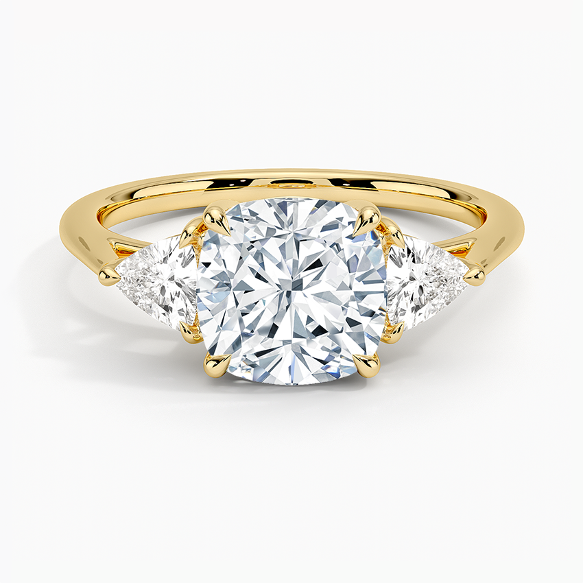 Luxe Trillion Cut Three Stone Diamond Ring - Cushion Cut Center Stone