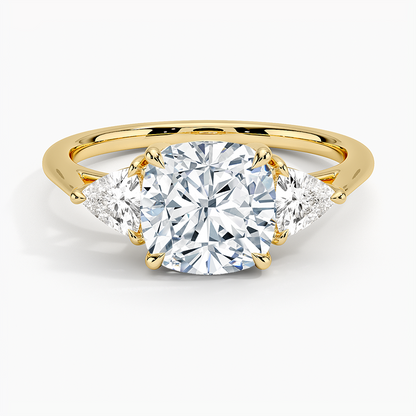 Luxe Trillion Cut Three Stone Diamond Ring - Cushion Cut Center Stone