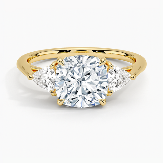 Luxe Trillion Cut Three Stone Diamond Ring - Cushion Cut Center Stone