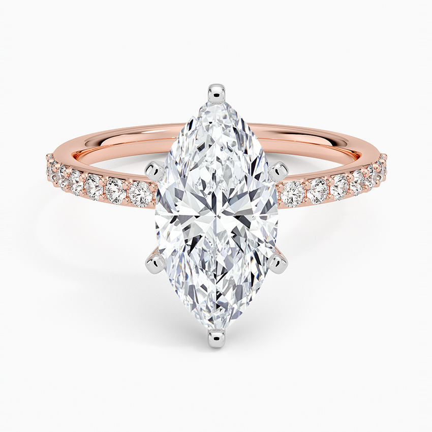 Petite Shared Prong Half Coverage Diamond Ring - Marquise Center Stone