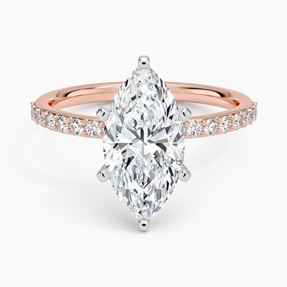 Petite Shared Prong Half Coverage Diamond Ring - Marquise Center Stone