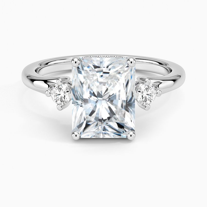 Floating Three Stone Diamond Ring - Radiant Cut Center Stone