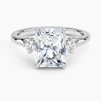 Floating Three Stone Diamond Ring - Radiant Cut Center Stone