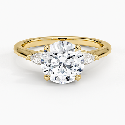Petite Fleur Three Stone Diamond Ring - Round Center Stone