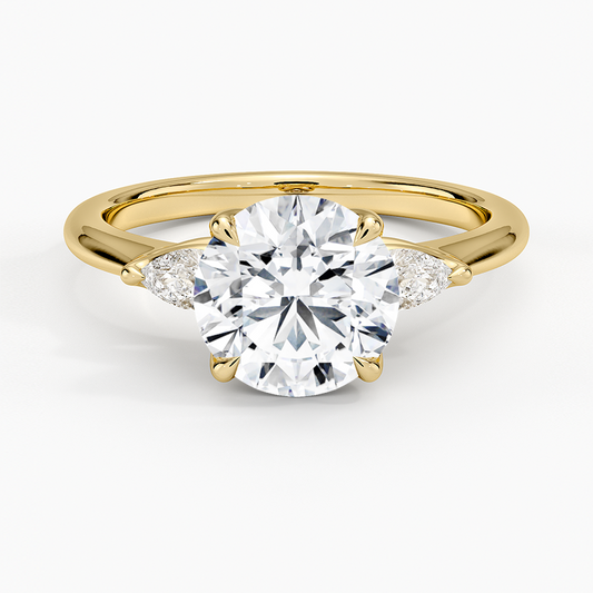 Petite Fleur Three Stone Diamond Ring - Round Center Stone