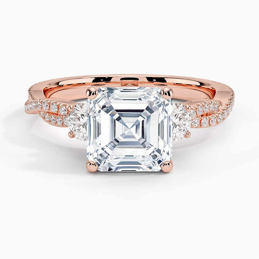 Luxe Three Stone Petite Twisted Vine Diamond Ring - Asscher Cut Center Stone