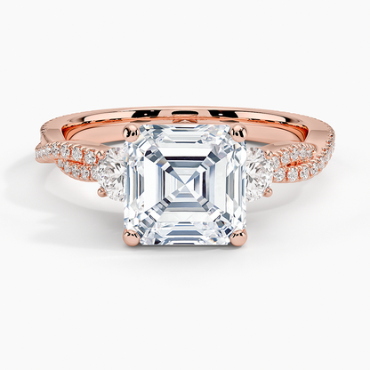Luxe Three Stone Petite Twisted Vine Diamond Ring - Asscher Cut Center Stone