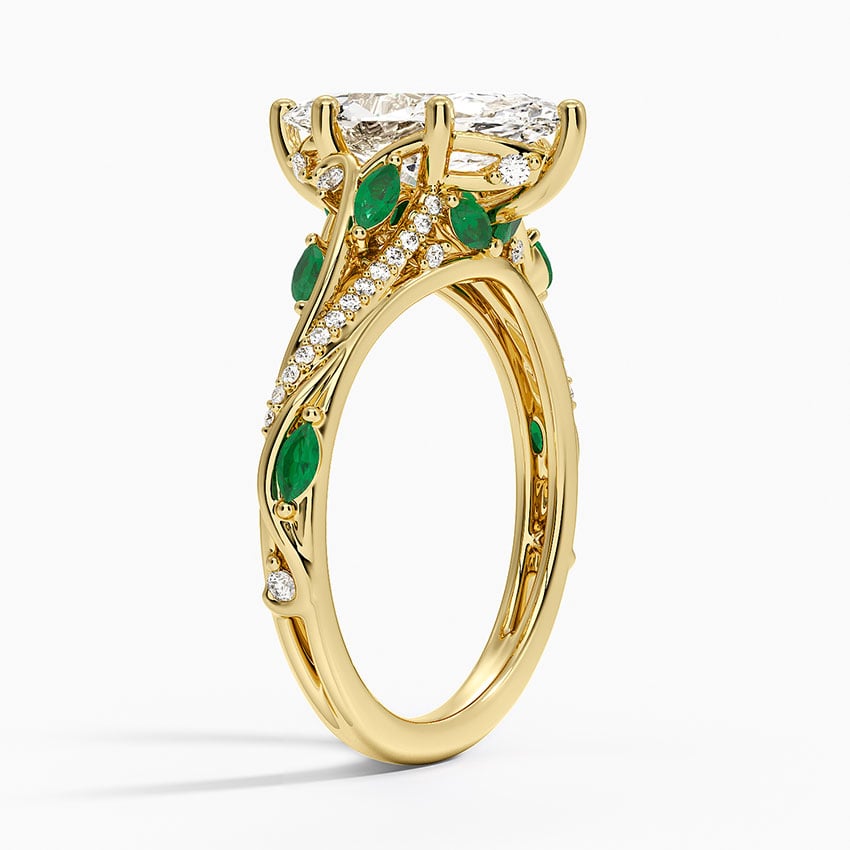 Begonia Vine Diamond and Lab Emerald Ring (1/8 ct. tw.) - Marquise Cut Center Stone