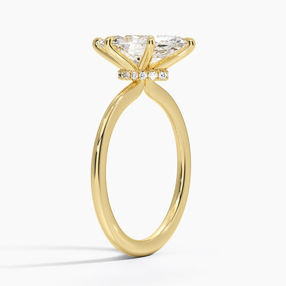 Petite Secret Halo Diamond Ring - Marquise Center Stone