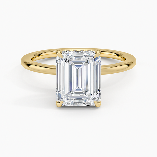Audrey Perfect Fit Hidden Halo 1.4mm Diamond Ring - Emerald Cut Center Stone