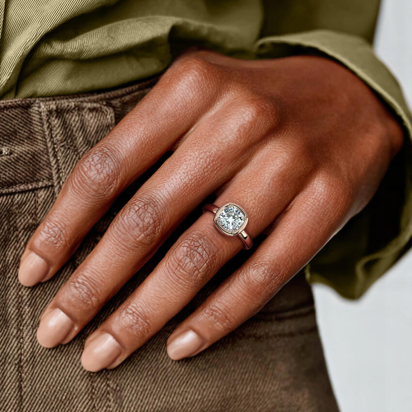 Andrea Bezel Prong Ring - Princess Cut Center Stone