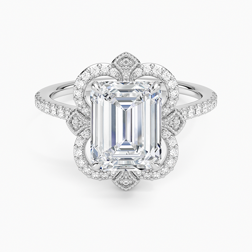 Reina Halo Diamond Ring - Emerald Cut Center Stone