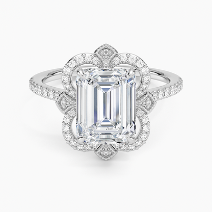 Reina Halo Diamond Ring - Emerald Cut Center Stone
