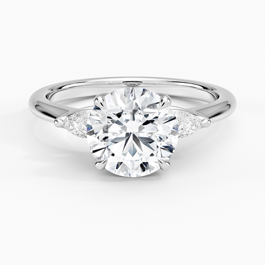 Petite Fleur Three Stone Diamond Ring - Round Center Stone