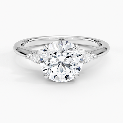 Petite Fleur Three Stone Diamond Ring - Round Center Stone