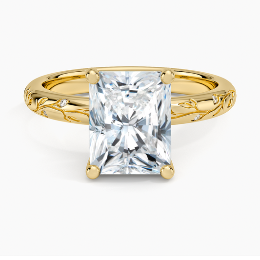 Verdure Engraved Diamond Solitaire Ring - Radiant Cut Center Stone
