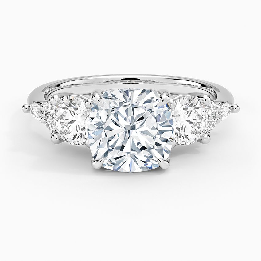 Luxe Nadia Three Stone Diamond Ring - Cushion Cut Center Stone