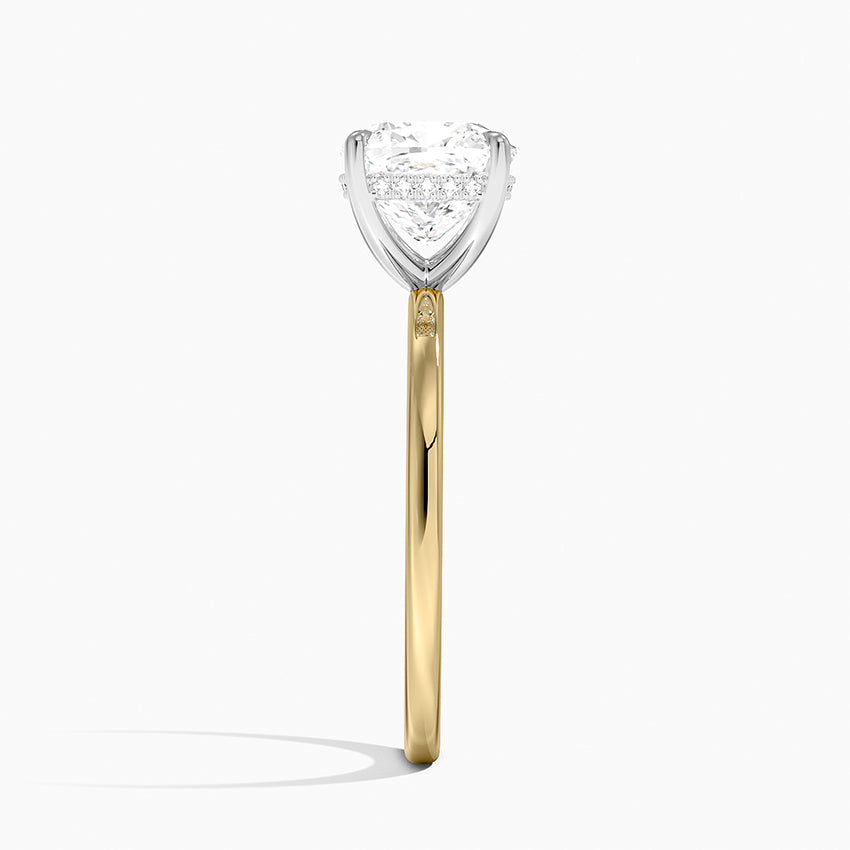 Platinum Adorned Mixed Metal Diamond Ring - Cushion Cut Center Stone