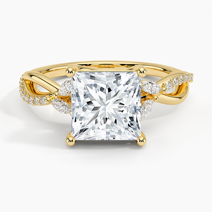 Petite Twisted Willow Diamond Ring - Princess Cut Center Stone