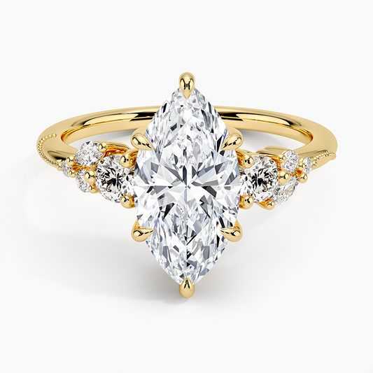 Camellia Three Stone Diamond Ring (1/3 ct. tw.) - Marquise Cut Center Stone