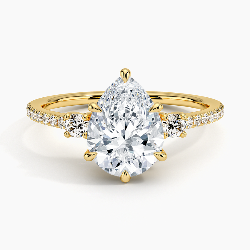 Lyra Three Stone Diamond Ring (1/4 ct. tw.) - Pear Center Stone