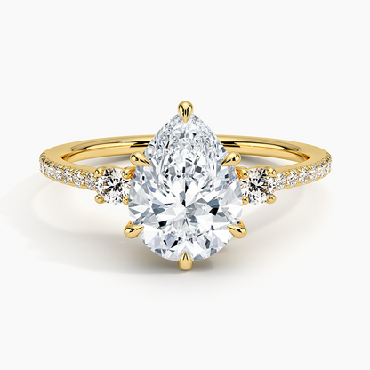 Lyra Three Stone Diamond Ring (1/4 ct. tw.) - Pear Center Stone