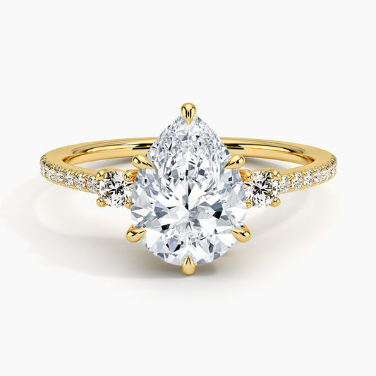 Lyra Three Stone Diamond Ring (1/4 ct. tw.) - Pear Center Stone