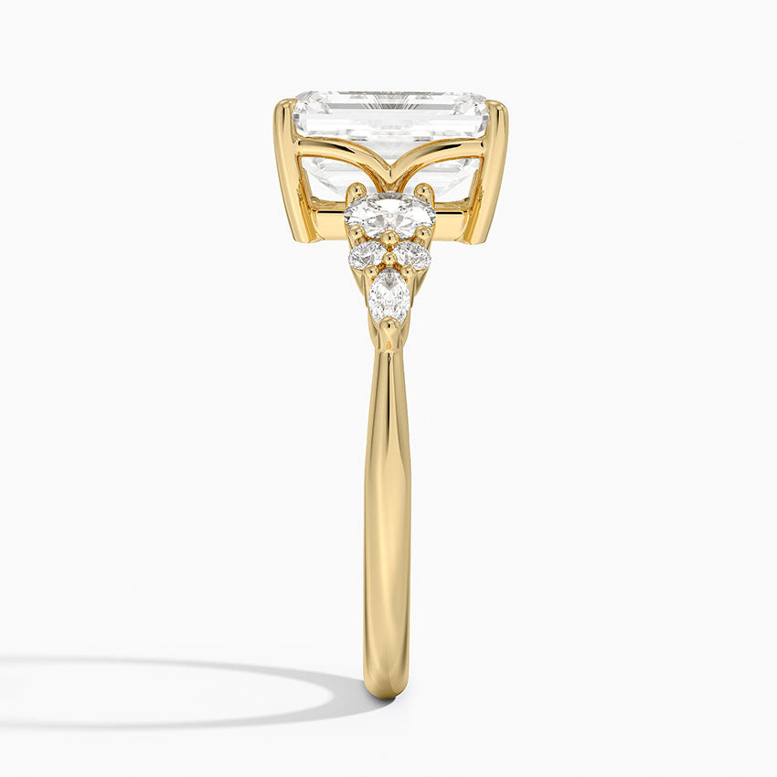 Nadia Three Stone Diamond Ring - Emerald Cut Center Stone