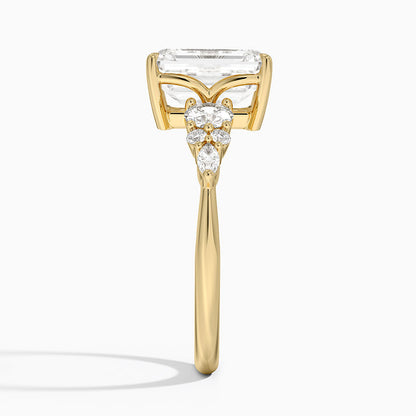 Nadia Three Stone Diamond Ring - Emerald Cut Center Stone