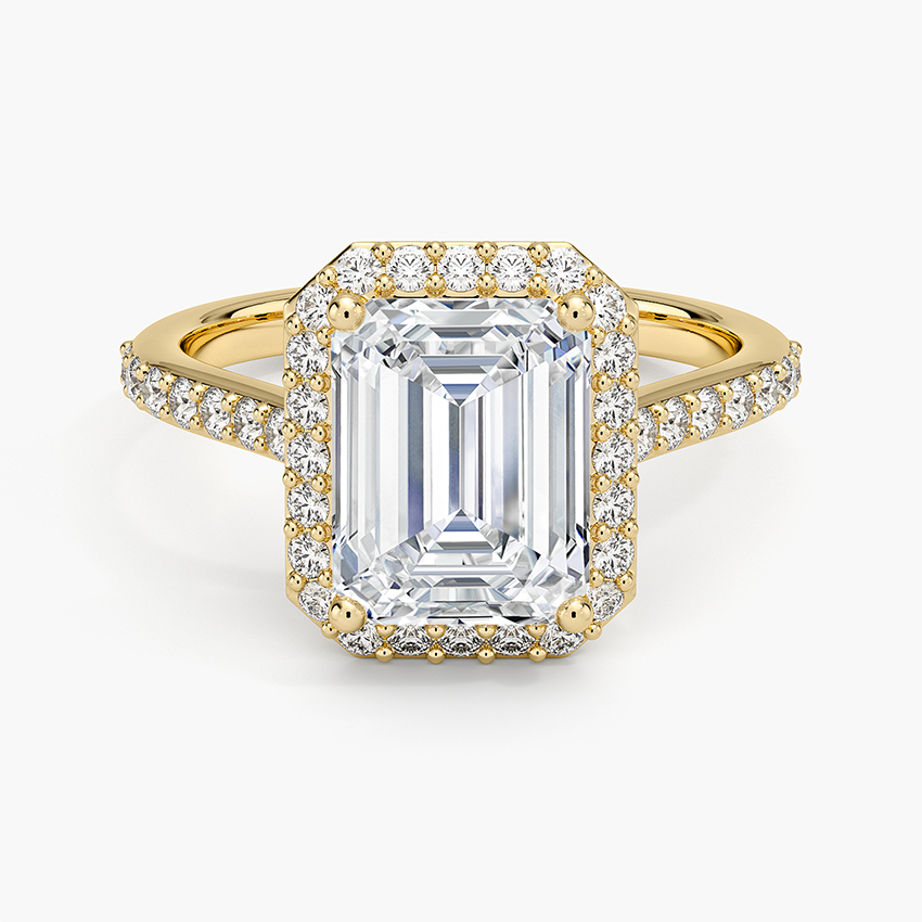 Halo Diamond Ring with Side Stones (1/3 ct. tw.) - Emerald Cut Center Stone