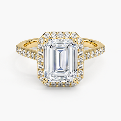 Halo Diamond Ring with Side Stones (1/3 ct. tw.) - Emerald Cut Center Stone