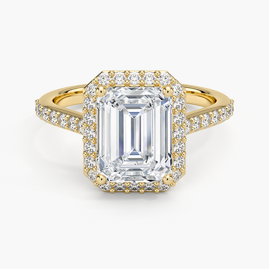 Halo Diamond Ring with Side Stones (1/3 ct. tw.) - Emerald Cut Center Stone