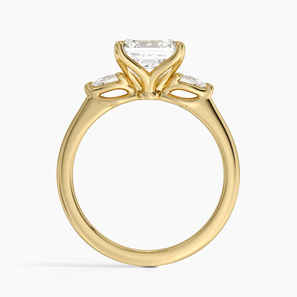 Petite Fleur Three Stone Diamond Ring - Asscher Cut Center Stone