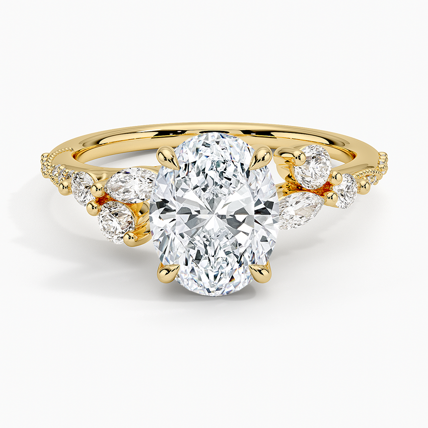 Luxe Camellia Milgrain Diamond Ring - Oval Center Stone
